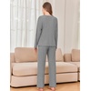image:imageEkouaer Womens Pajama sets Long Sleeve Cozy 2 Piece Matching Lounge Set  Comfy nonitchy ribbed knit pjs henley neck drop shoulder loose fit elastic waist pants with pockets fall pjs great giftLight Heather Grey