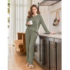 image:imageEkouaer Womens Pajama sets Long Sleeve Cozy 2 Piece Matching Lounge Set  Comfy nonitchy ribbed knit pjs henley neck drop shoulder loose fit elastic waist pants with pockets fall pjs great giftOlive Green