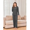 image:imageEkouaer Womens Pajama sets Long Sleeve Cozy 2 Piece Matching Lounge Set  Comfy nonitchy ribbed knit pjs henley neck drop shoulder loose fit elastic waist pants with pockets fall pjs great giftDeep Heather Grey