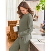image:imageEkouaer Womens Pajama sets Long Sleeve Cozy 2 Piece Matching Lounge Set  Comfy nonitchy ribbed knit pjs henley neck drop shoulder loose fit elastic waist pants with pockets fall pjs great giftOlive Green
