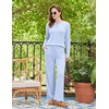 image:imageEkouaer Womens Pajama sets Long Sleeve Cozy 2 Piece Matching Lounge Set  Comfy nonitchy ribbed knit pjs henley neck drop shoulder loose fit elastic waist pants with pockets fall pjs great giftBaby Blue