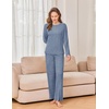 image:imageEkouaer Womens Pajama sets Long Sleeve Cozy 2 Piece Matching Lounge Set  Comfy nonitchy ribbed knit pjs henley neck drop shoulder loose fit elastic waist pants with pockets fall pjs great giftDusty Blue