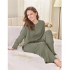 image:imageEkouaer Womens Pajama sets Long Sleeve Cozy 2 Piece Matching Lounge Set  Comfy nonitchy ribbed knit pjs henley neck drop shoulder loose fit elastic waist pants with pockets fall pjs great giftOlive Green