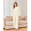 image:imageEkouaer Womens Pajama sets Long Sleeve Cozy 2 Piece Matching Lounge Set  Comfy nonitchy ribbed knit pjs henley neck drop shoulder loose fit elastic waist pants with pockets fall pjs great giftBeige