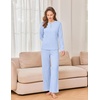 image:imageEkouaer Womens Pajama sets Long Sleeve Cozy 2 Piece Matching Lounge Set  Comfy nonitchy ribbed knit pjs henley neck drop shoulder loose fit elastic waist pants with pockets fall pjs great giftBaby Blue
