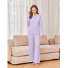 image:imageEkouaer Womens Pajama sets Long Sleeve Cozy 2 Piece Matching Lounge Set  Comfy nonitchy ribbed knit pjs henley neck drop shoulder loose fit elastic waist pants with pockets fall pjs great giftLavender