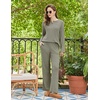 image:imageEkouaer Womens Pajama sets Long Sleeve Cozy 2 Piece Matching Lounge Set  Comfy nonitchy ribbed knit pjs henley neck drop shoulder loose fit elastic waist pants with pockets fall pjs great giftOlive Green
