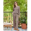 image:imageEkouaer Womens Pajama sets Long Sleeve Cozy 2 Piece Matching Lounge Set  Comfy nonitchy ribbed knit pjs henley neck drop shoulder loose fit elastic waist pants with pockets fall pjs great giftBrown