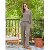 image:imageEkouaer Womens Pajama sets Long Sleeve Cozy 2 Piece Matching Lounge Set  Comfy nonitchy ribbed knit pjs henley neck drop shoulder loose fit elastic waist pants with pockets fall pjs great giftTaupe
