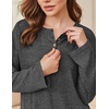 image:imageEkouaer Womens Pajama sets Long Sleeve Cozy 2 Piece Matching Lounge Set  Comfy nonitchy ribbed knit pjs henley neck drop shoulder loose fit elastic waist pants with pockets fall pjs great giftDeep Heather Grey