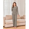 image:imageEkouaer Womens Pajama sets Long Sleeve Cozy 2 Piece Matching Lounge Set  Comfy nonitchy ribbed knit pjs henley neck drop shoulder loose fit elastic waist pants with pockets fall pjs great giftTaupe