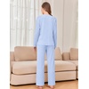 image:imageEkouaer Womens Pajama sets Long Sleeve Cozy 2 Piece Matching Lounge Set  Comfy nonitchy ribbed knit pjs henley neck drop shoulder loose fit elastic waist pants with pockets fall pjs great giftBaby Blue