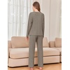 image:imageEkouaer Womens Pajama sets Long Sleeve Cozy 2 Piece Matching Lounge Set  Comfy nonitchy ribbed knit pjs henley neck drop shoulder loose fit elastic waist pants with pockets fall pjs great giftTaupe