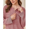 image:imageEkouaer Womens Pajama sets Long Sleeve Cozy 2 Piece Matching Lounge Set  Comfy nonitchy ribbed knit pjs henley neck drop shoulder loose fit elastic waist pants with pockets fall pjs great giftWine Red