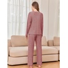 image:imageEkouaer Womens Pajama sets Long Sleeve Cozy 2 Piece Matching Lounge Set  Comfy nonitchy ribbed knit pjs henley neck drop shoulder loose fit elastic waist pants with pockets fall pjs great giftWine Red