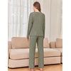 image:imageEkouaer Womens Pajama sets Long Sleeve Cozy 2 Piece Matching Lounge Set  Comfy nonitchy ribbed knit pjs henley neck drop shoulder loose fit elastic waist pants with pockets fall pjs great giftOlive Green