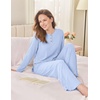 image:imageEkouaer Womens Pajama sets Long Sleeve Cozy 2 Piece Matching Lounge Set  Comfy nonitchy ribbed knit pjs henley neck drop shoulder loose fit elastic waist pants with pockets fall pjs great giftBaby Blue
