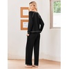 image:imageEkouaer Womens Pajamas Long Sleeve Pjs Soft Loungewear 2 Piece Lounge Sets  Loose Pants with PocketsComfy Fall Winter SleepwearBlack