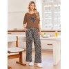image:imageEkouaer Womens Pajamas Long Sleeve Pjs Soft Loungewear 2 Piece Lounge Sets  Loose Pants with PocketsComfy Fall Winter SleepwearLeopard Brown