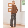 image:imageEkouaer Womens Pajamas Long Sleeve Pjs Soft Loungewear 2 Piece Lounge Sets  Loose Pants with PocketsComfy Fall Winter SleepwearLeopard Brown