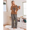 image:imageEkouaer Womens Pajamas Long Sleeve Pjs Soft Loungewear 2 Piece Lounge Sets  Loose Pants with PocketsComfy Fall Winter SleepwearLeopard Brown
