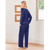 image:imageEkouaer Womens Pajamas Long Sleeve Pjs Soft Loungewear 2 Piece Lounge Sets  Loose Pants with PocketsComfy Fall Winter SleepwearNavy