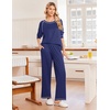 image:imageEkouaer Womens Pajamas Long Sleeve Pjs Soft Loungewear 2 Piece Lounge Sets  Loose Pants with PocketsComfy Fall Winter SleepwearNavy
