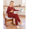 image:imageEkouaer Womens Pajamas Long Sleeve Pjs Soft Loungewear 2 Piece Lounge Sets  Loose Pants with PocketsComfy Fall Winter SleepwearRed