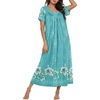 image:imageEkouaer Long Nightgowns for Women Short Sleeve Full Length Night Shirts  Soft Womens Night Gowns Plus Size Sleepwear V Neck House Dress with Pockets Pleated Front Nightdress for Sleeping LoungingBlue Floral