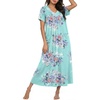 image:imageEkouaer Long Nightgowns for Women Short Sleeve Full Length Night Shirts  Soft Womens Night Gowns Plus Size Sleepwear V Neck House Dress with Pockets Pleated Front Nightdress for Sleeping LoungingBlue Flower
