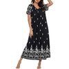 image:imageEkouaer Long Nightgowns for Women Short Sleeve Full Length Night Shirts  Soft Womens Night Gowns Plus Size Sleepwear V Neck House Dress with Pockets Pleated Front Nightdress for Sleeping LoungingFloral Black