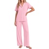 image:imageEkouaer Pajamas for Women Set Button Up Soft Pjs Short Sleeve Lounge Sets  Cute Ruffle SleeveNotch CollarSide PocketsComfy Lightweight FabricIdeal for Daily WearPostpartumPartyPink