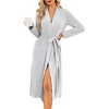 image:imageEkouaer Robe for Women Long Knit Kimono Bathrobe Soft Lightweight Sleepwear  Bath Robe with Pockets Cozy Loungewear 2026 Long Sleeves Inner and Fixed Outer Tie Mid Calf Robe for Sleep Shower TravelLight Gray