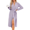 image:imageEkouaer Robe for Women Long Knit Kimono Bathrobe Soft Lightweight Sleepwear  Bath Robe with Pockets Cozy Loungewear 2026 Long Sleeves Inner and Fixed Outer Tie Mid Calf Robe for Sleep Shower TravelLavender
