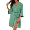 image:imageEkouaer Women Robes Knee Length Kimono Bathrobe Lightweight Soft Sleepwear  34 Sleeve Vneck Pocket Modern Trim Ideal Gift for Pregnancy Bridesmaid Gifts1 Celadon Green
