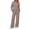 image:imageEkouaer Womens Pajama sets Long Sleeve Cozy 2 Piece Matching Lounge Set  Comfy nonitchy ribbed knit pjs henley neck drop shoulder loose fit elastic waist pants with pockets fall pjs great giftBrown
