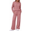 image:imageEkouaer Womens Pajama sets Long Sleeve Cozy 2 Piece Matching Lounge Set  Comfy nonitchy ribbed knit pjs henley neck drop shoulder loose fit elastic waist pants with pockets fall pjs great giftWine Red