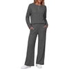 image:imageEkouaer Womens Pajama sets Long Sleeve Cozy 2 Piece Matching Lounge Set  Comfy nonitchy ribbed knit pjs henley neck drop shoulder loose fit elastic waist pants with pockets fall pjs great giftDeep Heather Grey