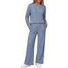 image:imageEkouaer Womens Pajama sets Long Sleeve Cozy 2 Piece Matching Lounge Set  Comfy nonitchy ribbed knit pjs henley neck drop shoulder loose fit elastic waist pants with pockets fall pjs great giftDusty Blue