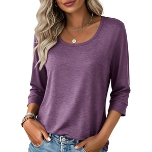 image:imageEkouaer 34 Sleeve Womens Tops Scoop Neck T Shirts 2026 Casual Basic Tees  Casual TopsCute Basic Tops Vacation OutfitsComfy Basic TeesLoose Fit Tops For AllSeason Daily Wearavailable in S3XLPurple