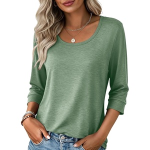 image:imageEkouaer 34 Sleeve Womens Tops Scoop Neck T Shirts 2026 Casual Basic Tees  Casual TopsCute Basic Tops Vacation OutfitsComfy Basic TeesLoose Fit Tops For AllSeason Daily Wearavailable in S3XLLight Green