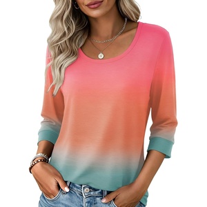 image:imageEkouaer 34 Sleeve Womens Tops Scoop Neck T Shirts 2026 Casual Basic Tees  Casual TopsCute Basic Tops Vacation OutfitsComfy Basic TeesLoose Fit Tops For AllSeason Daily Wearavailable in S3XLSunset Ombre