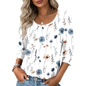image:imageEkouaer 34 Sleeve Womens Tops Scoop Neck T Shirts 2026 Casual Basic Tees  Casual TopsCute Basic Tops Vacation OutfitsComfy Basic TeesLoose Fit Tops For AllSeason Daily Wearavailable in S3XLFloral White