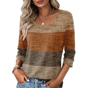 image:imageEkouaer 34 Sleeve Womens Tops Scoop Neck T Shirts 2026 Casual Basic Tees  Casual TopsCute Basic Tops Vacation OutfitsComfy Basic TeesLoose Fit Tops For AllSeason Daily Wearavailable in S3XLStriped Khaki