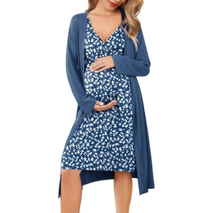 image:imageEkouaer Maternity Nursing Gown and Robe Set Labor Delivery Nightgowns  Birthing Hospital Gowns Skinfriendly Postpartum Clothes Split Front Flap Elastic Waistline Perfect for Pregnant MommasBlue Daisy
