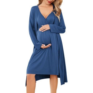image:imageEkouaer Maternity Nursing Gown and Robe Set Labor Delivery Nightgowns  Birthing Hospital Gowns Skinfriendly Postpartum Clothes Split Front Flap Elastic Waistline Perfect for Pregnant MommasBlue