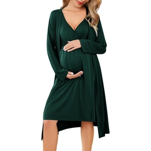 image:imageEkouaer Maternity Nursing Gown and Robe Set Labor Delivery Nightgowns  Birthing Hospital Gowns Skinfriendly Postpartum Clothes Split Front Flap Elastic Waistline Perfect for Pregnant MommasDark Green