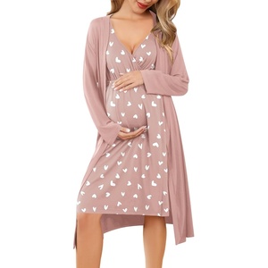image:imageEkouaer Maternity Nursing Gown and Robe Set Labor Delivery Nightgowns  Birthing Hospital Gowns Skinfriendly Postpartum Clothes Split Front Flap Elastic Waistline Perfect for Pregnant MommasMauve Heart
