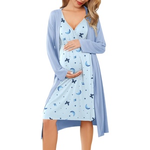 image:imageEkouaer Maternity Nursing Gown and Robe Set Labor Delivery Nightgowns  Birthing Hospital Gowns Skinfriendly Postpartum Clothes Split Front Flap Elastic Waistline Perfect for Pregnant MommasLight Blue Moon Planet Butterfly