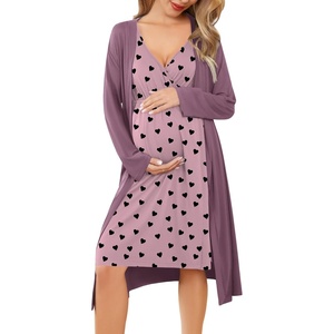 image:imageEkouaer Maternity Nursing Gown and Robe Set Labor Delivery Nightgowns  Birthing Hospital Gowns Skinfriendly Postpartum Clothes Split Front Flap Elastic Waistline Perfect for Pregnant MommasGrey Purple Red Heart